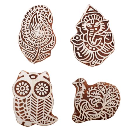 Set of 4 Piece New Mix Wooden Printing Block